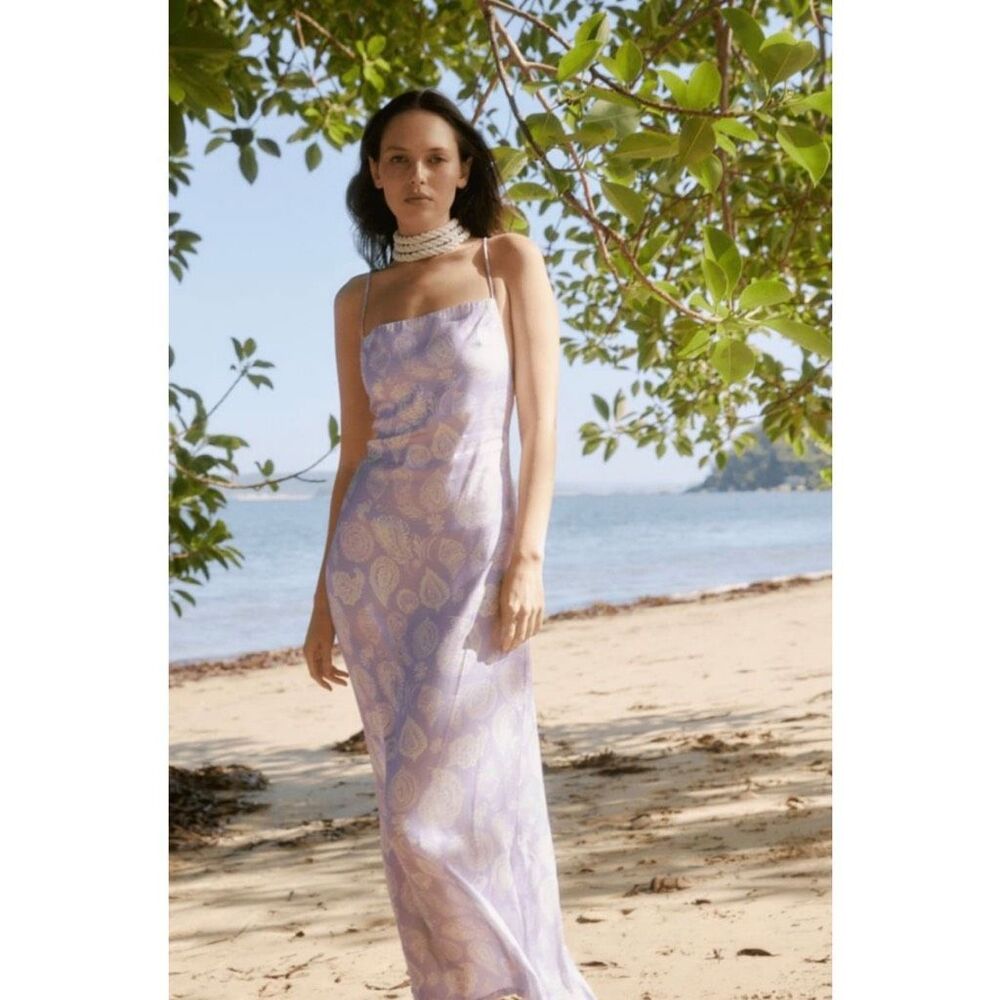 NWT Zandra Stone Lover Lilac Paisley Cowl Neck Maxi Slip Dress Medium Summer